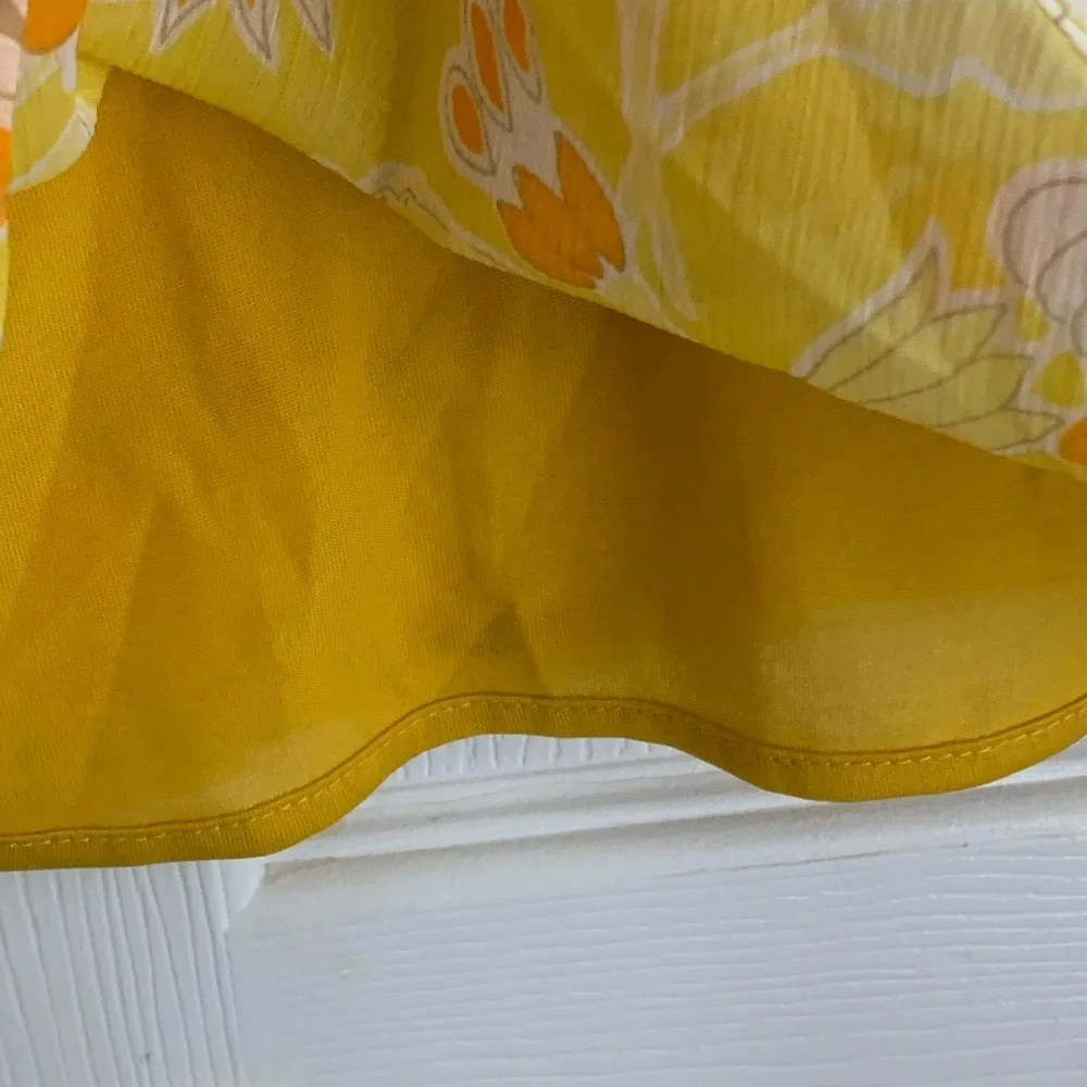 LIZ CLAIBORNE Women’s Yellow Floral Chiffon 3/4 Sleeve Blouse Shirt Size: Medium